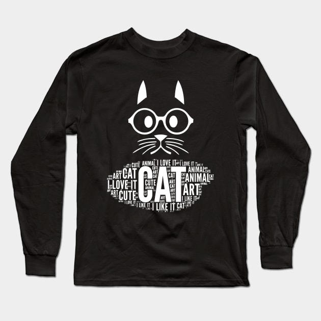 White Cat Drawing Long Sleeve T-Shirt by anbartshirts